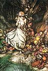 Market Canvas Paintings - Goblin Market White and golden Lizzie stood